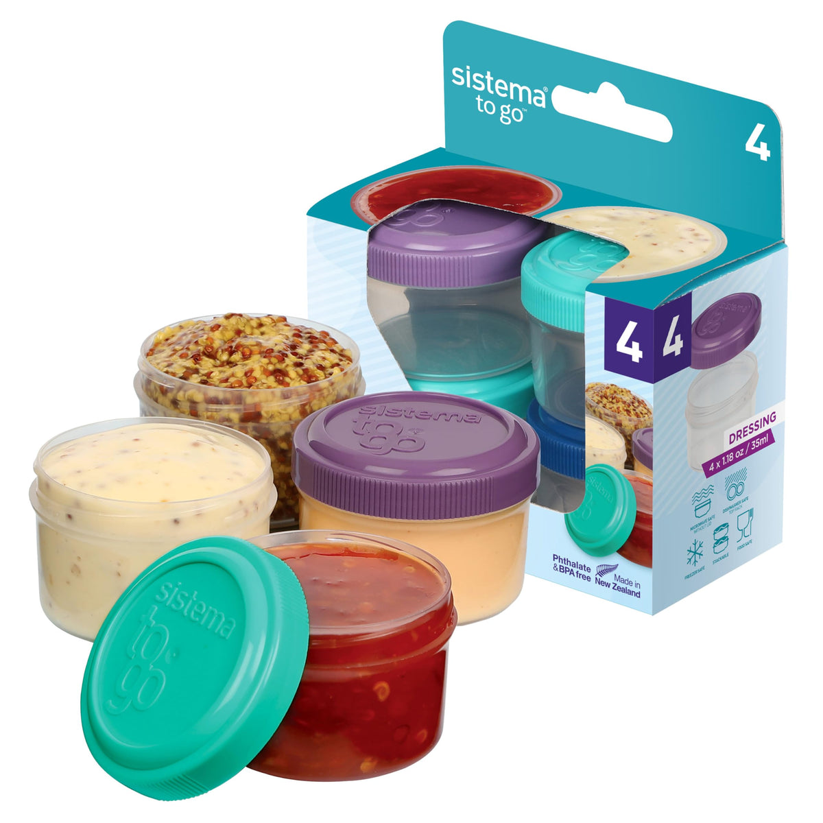 Sistema dressing containers with closed lid showing leak-proof seal for travel