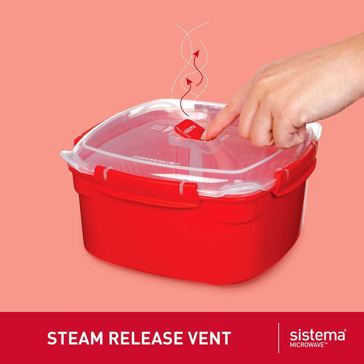 Tapa de Sistema Heat & Eat con ventilación de vapor y pestañas para facilitar su apertura