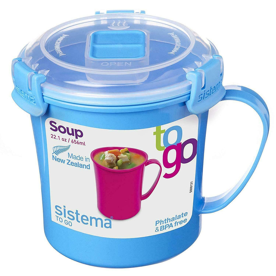 Sistema Microwave Medium Soup Mug with vent lid for splash-free reheating.