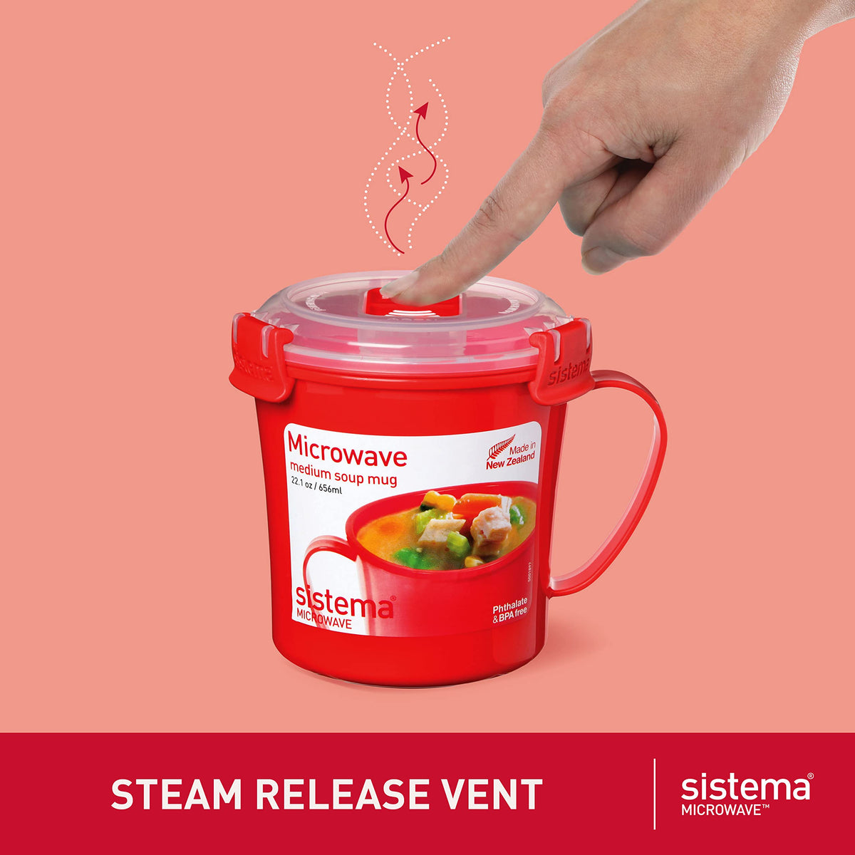 Sistema mug with sturdy handle for quick transport from microwave to table