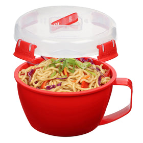 Sistema noodle bowl in use for quick pasta reheating in the microwave