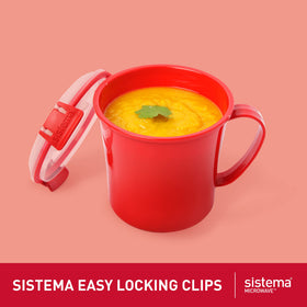 Sistema steam-release vent on mug ensuring splatter-free heating