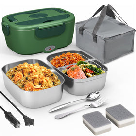 Sitlais heated lunch box open view with dual containers for hot meals on the go.
