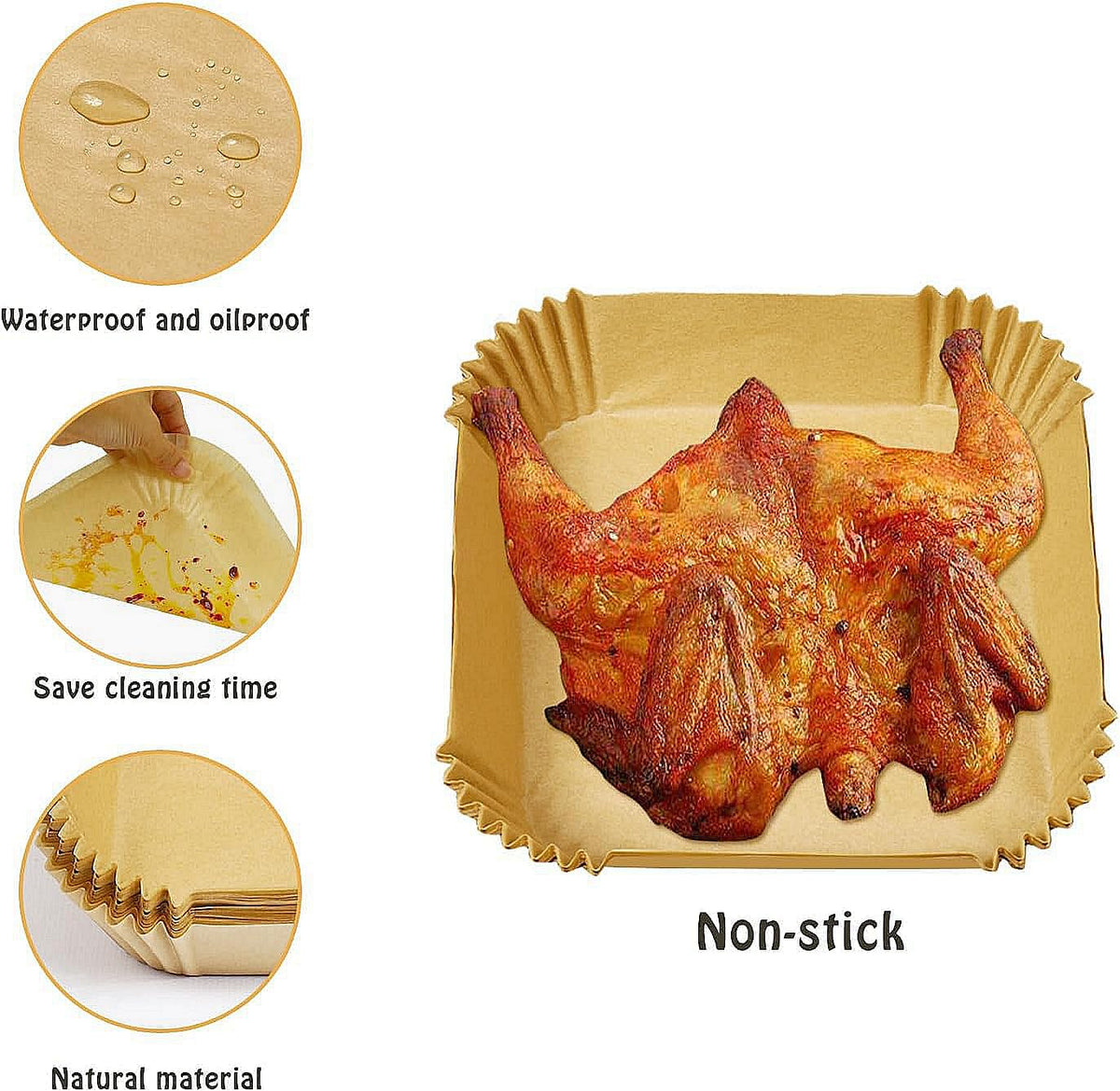 SIUDANGKA non-stick liners reduce sticking for bacon, fish, and cookies in your air fryer.