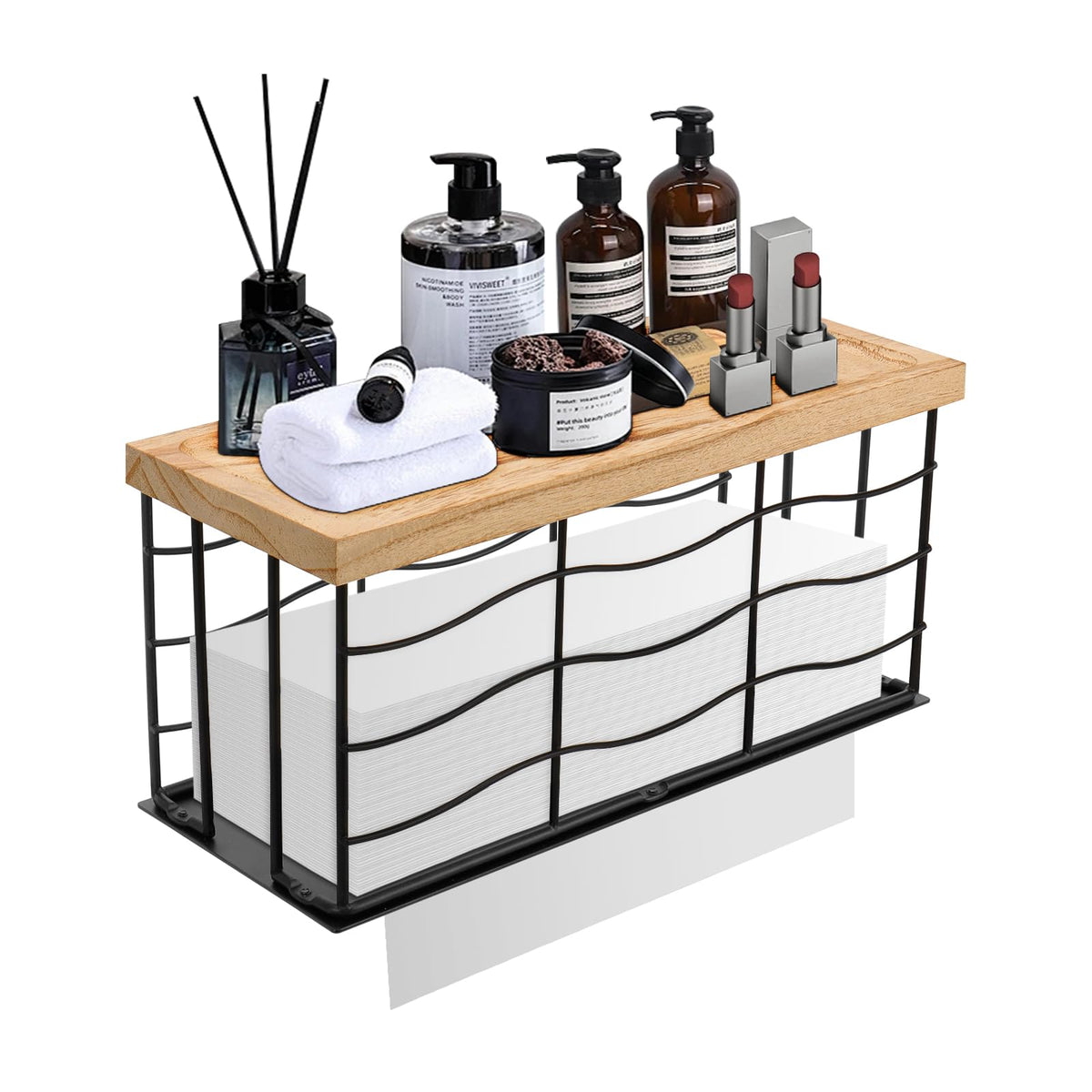 Siyzda matte black dispenser front view showing clean lines and wood lid