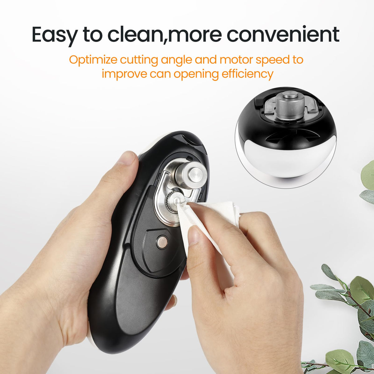 SKGNKLIG electric can opener cuts with a smooth-edge lid.