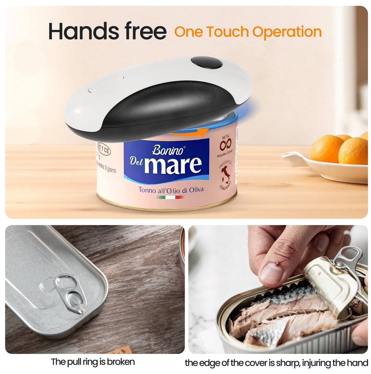 SKGNKLIG hands-free operation enables safe, simple can opening.