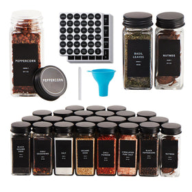 Skiileor 25-pcs glass spice jars clearly display contents for easy labeling