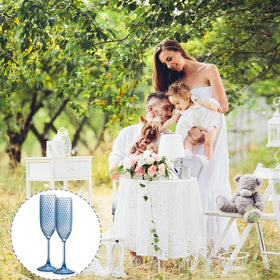 Sklenice lightweight plastic flutes are easy to transport to outdoor events.