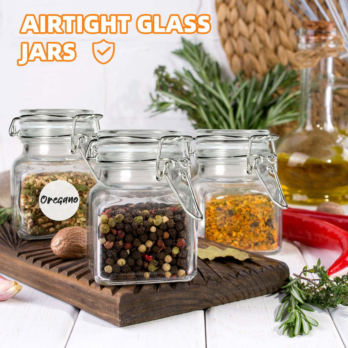 SKOCHE clear 4 oz jar adds neat display to kitchen shelves.