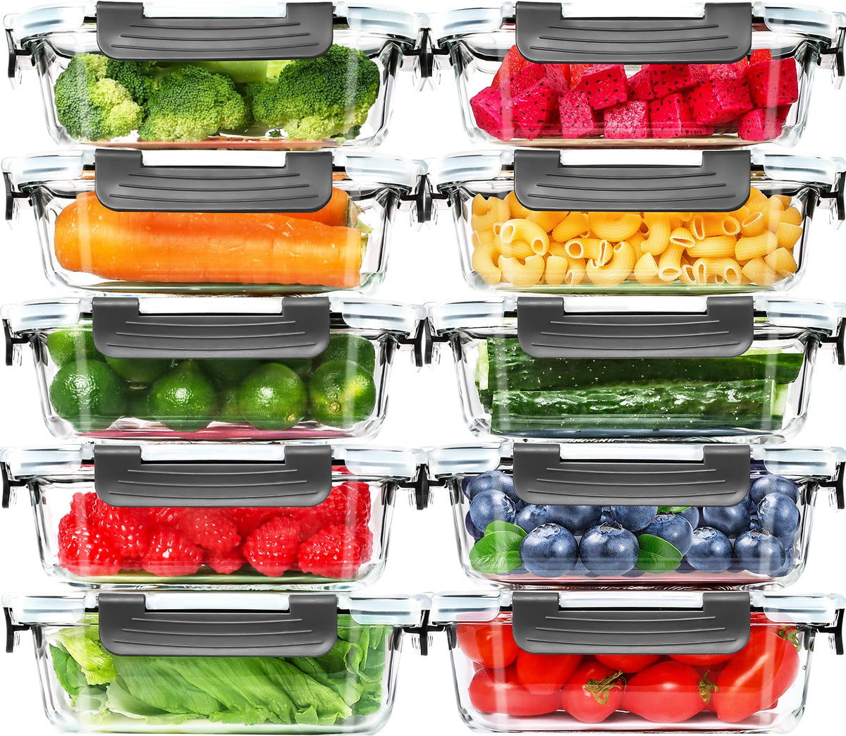 Skroam 10-pack 22oz glass meal prep containers for portioned meals.