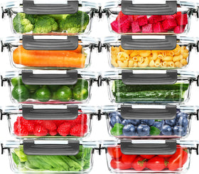 Skroam 10-pack 22oz glass meal prep containers for portioned meals.