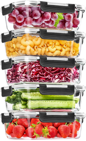 Skroam 5-pack glass containers with lids for organized meal prep and freshness