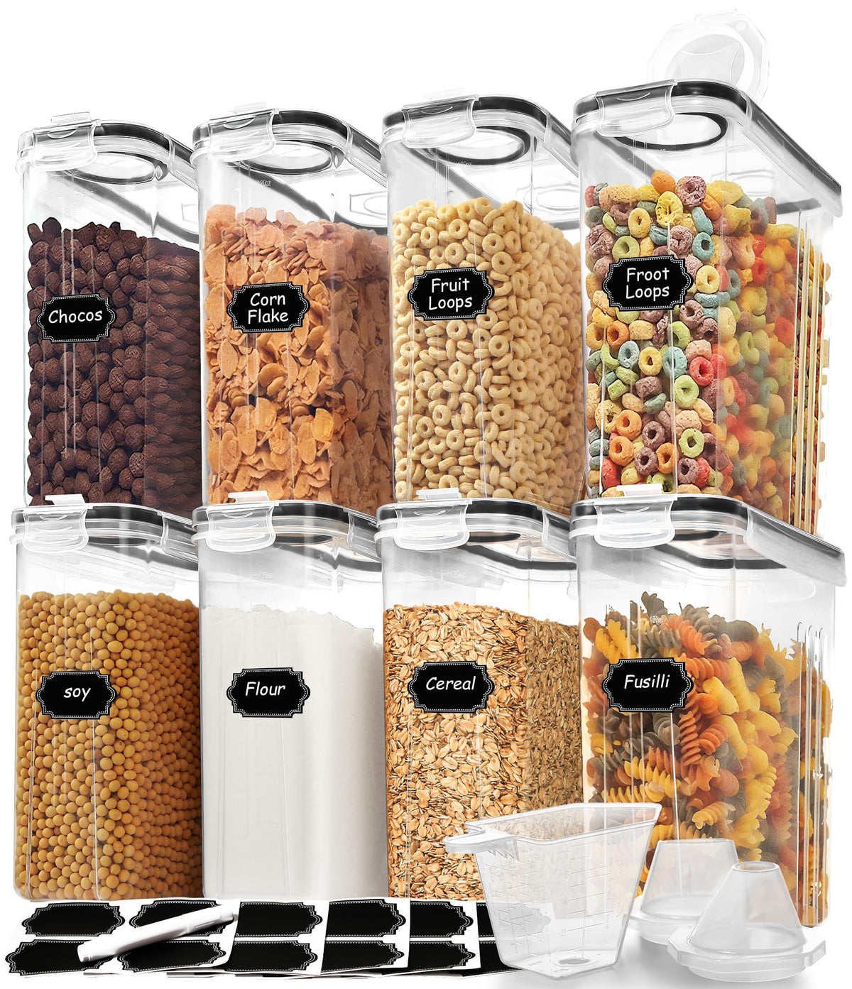 Skroam 8PCS cereal containers set with lids for organized pantry storage.