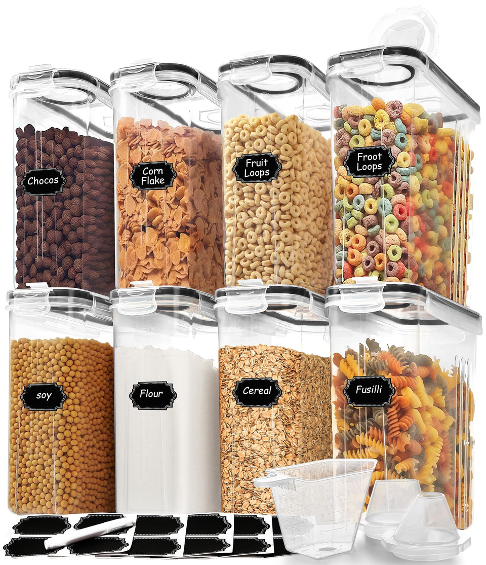 Skroam 8PCS cereal containers set with lids for organized pantry storage.