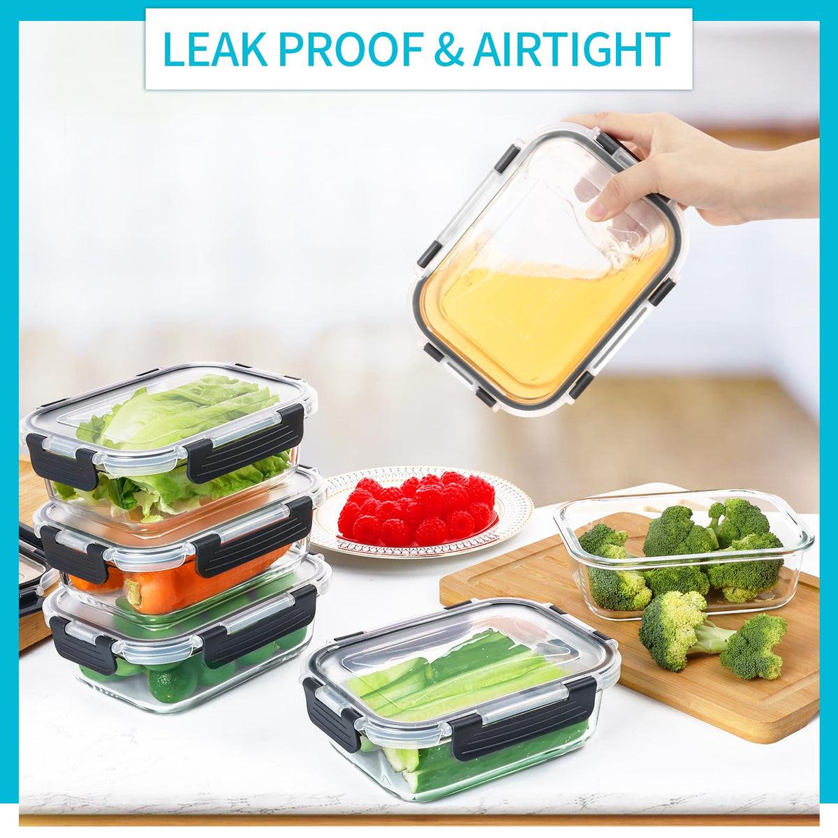 Skroam airtight snap lids seal freshness and prevent leaks.