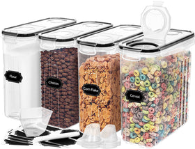 Skroam cereal containers front view showing four-liter capacity for pantry storage