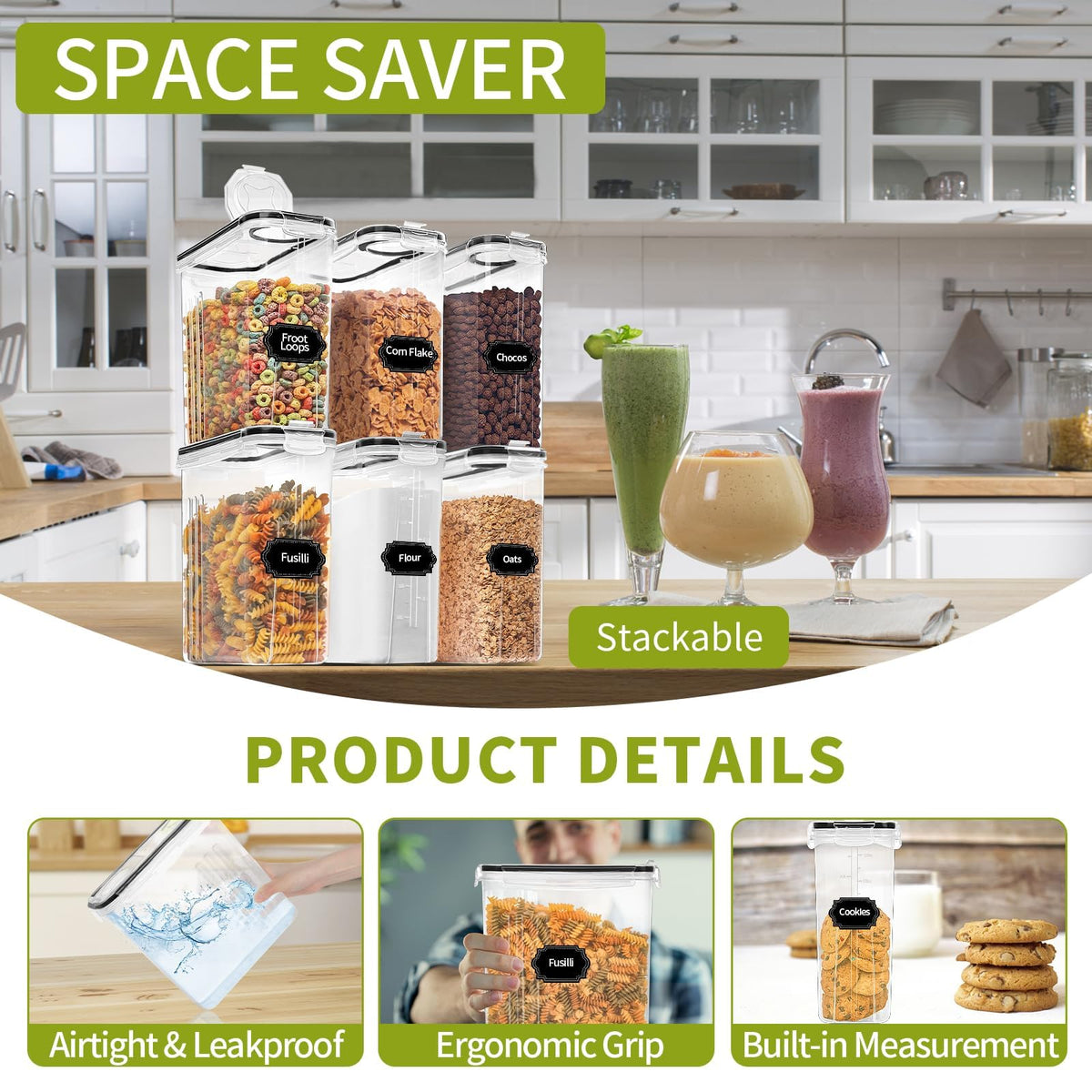 Skroam measuring cup helps portion dry goods accurately.