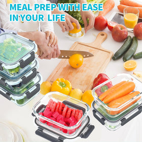 Skroam microwave and oven-safe glass container for reheating meals.