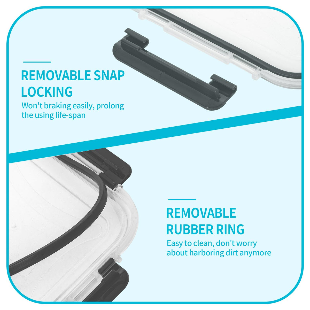Skroam rectangle glass lunch containers with lids for leftovers and on-the-go meals.
