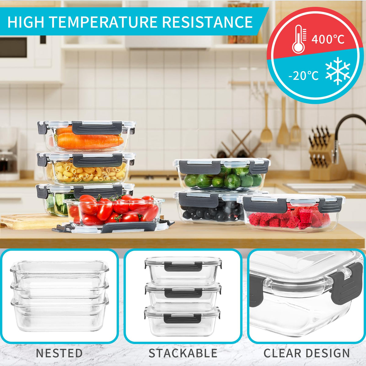 Skroam stackable glass storage saves fridge and cabinet space.