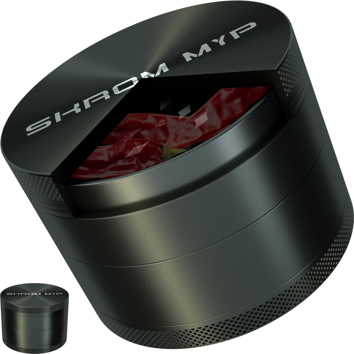 SKROM MYP grinder front view with metallic black finish for spice grinding