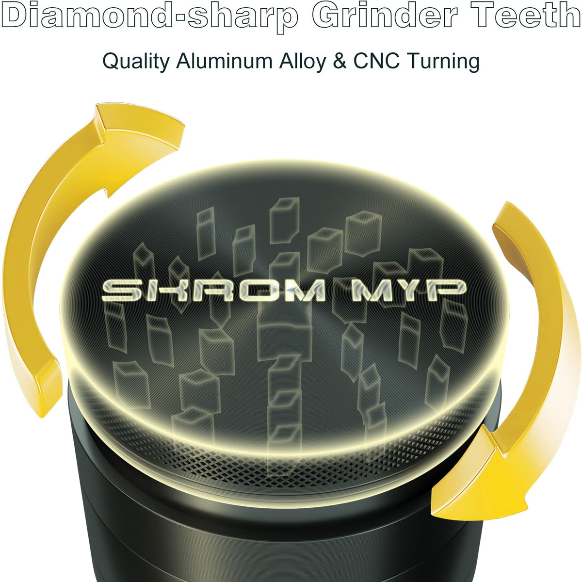 SKROM MYP grinder lid close-up highlighting secure magnetic feature