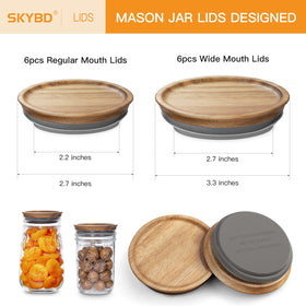 SKYBD wide mouth lids display wood grain and airtight seal