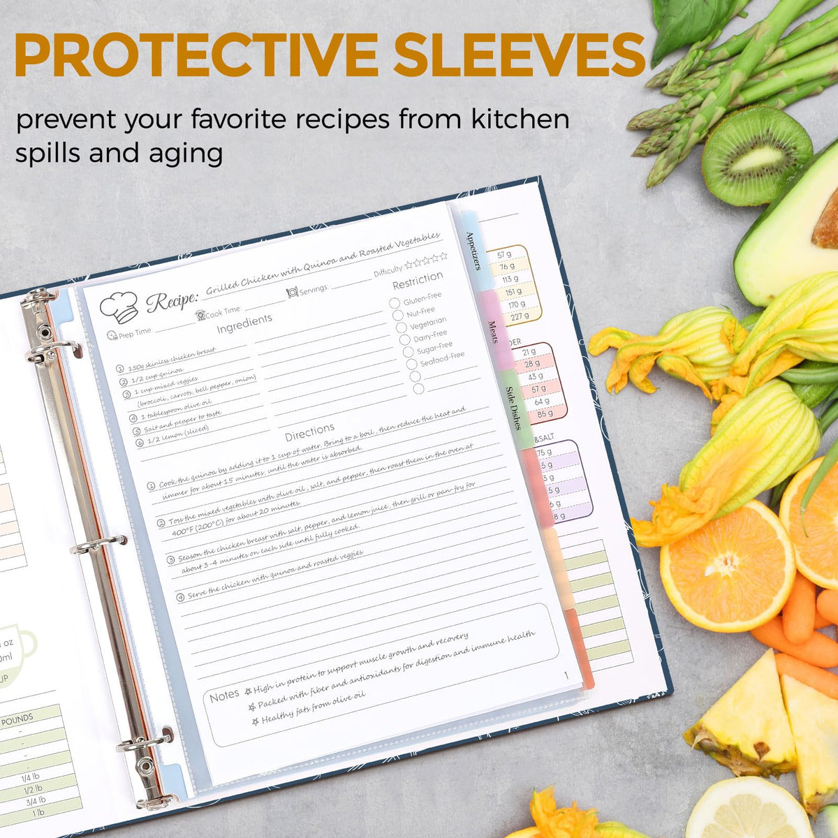 SKYDUE 60 plastic sleeves protect cherished recipes from spills