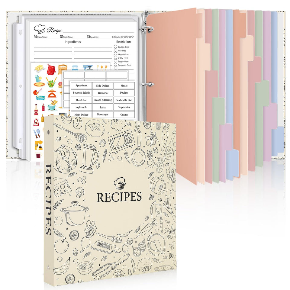 SKYDUE recipe binder cover demonstrates durable, stylish organization for family recipes.