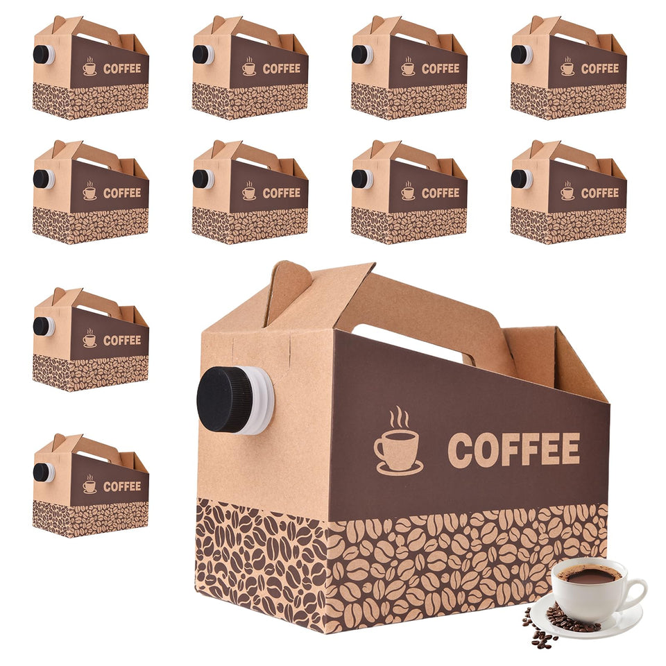SkyJourney 10-pack disposable coffee dispensers shown ready for catering use, 96 oz each.