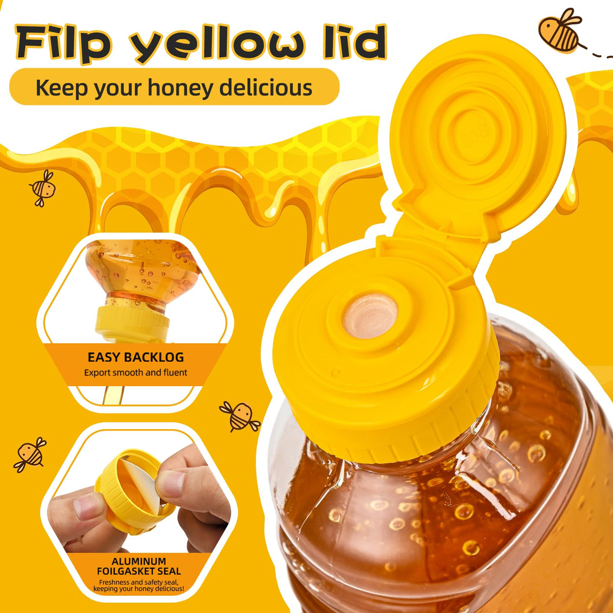 Transparent SkyJourney bottle shows remaining honey at a glance.