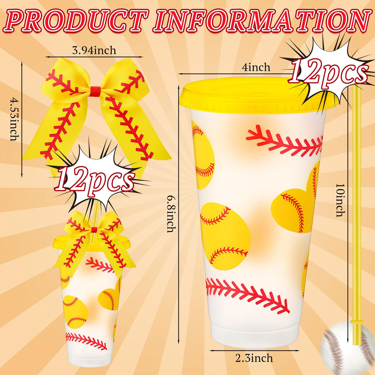 Skylety 12-pack softball cups with lids, easy to reuse at games and parties