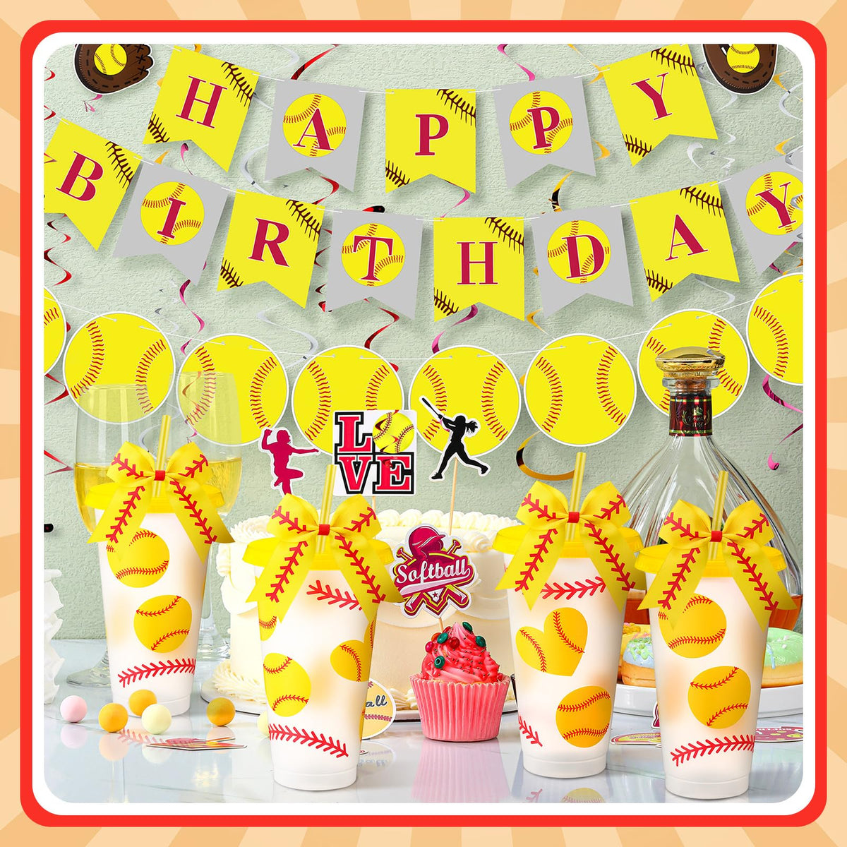 Skylety ball-themed cups with bow decor, perfect as team gifts or party favors