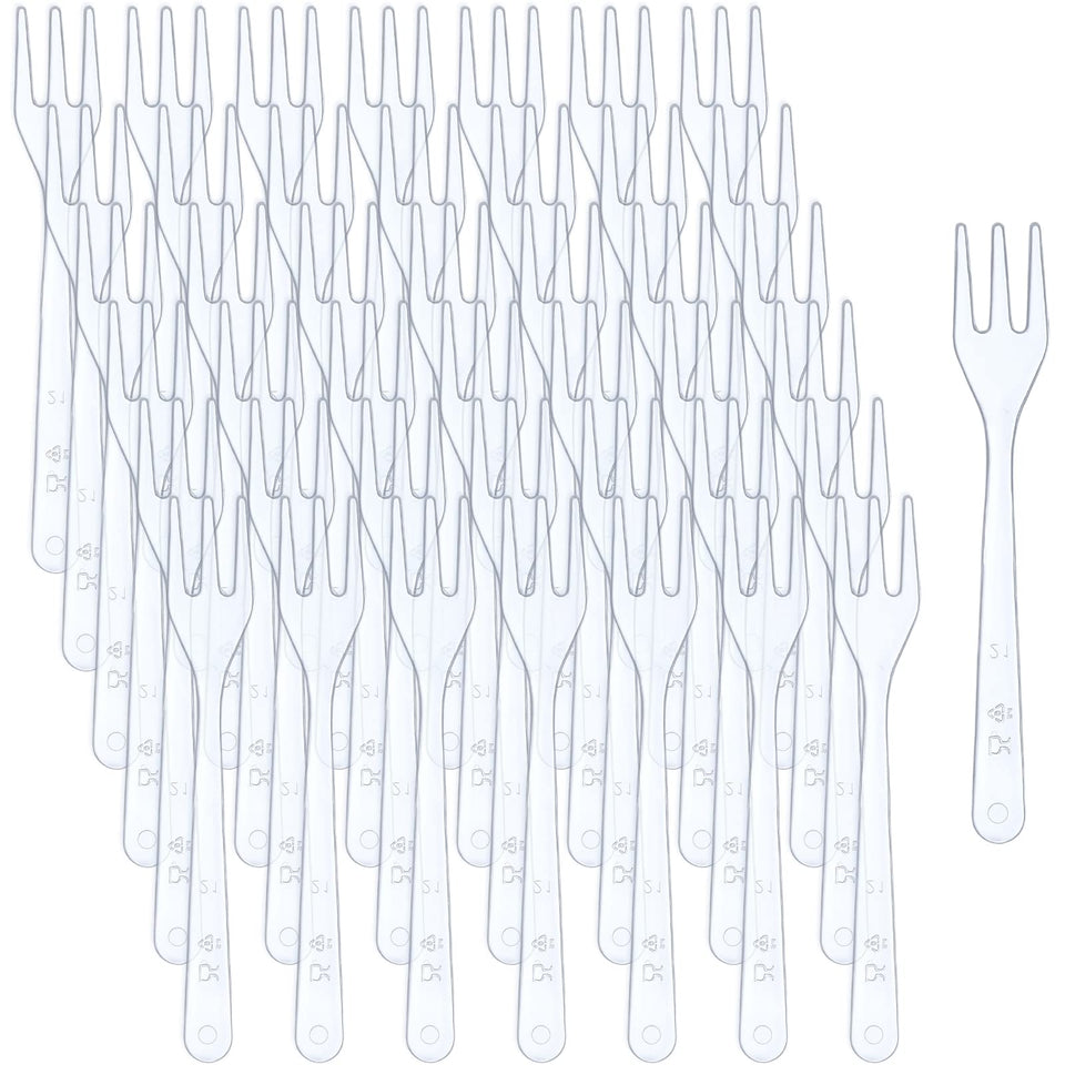 Skylety clear mini tasting forks for desserts at events