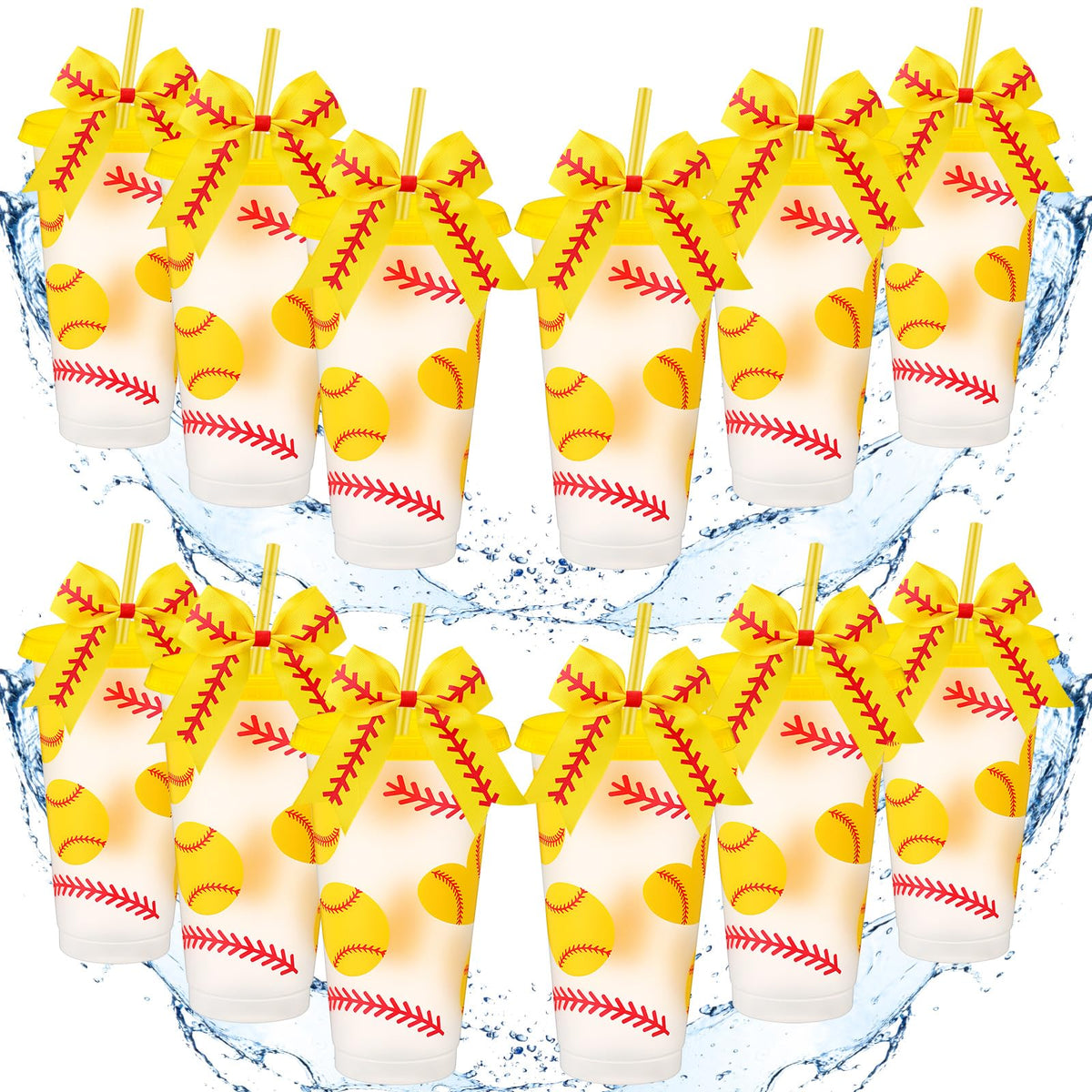 Skylety softball tumbler 24oz with lid and straw, bow decor, ideal for sports events