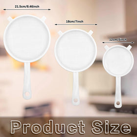 Skyley 7-inch strainer close-up shows fine mesh for thorough draining.