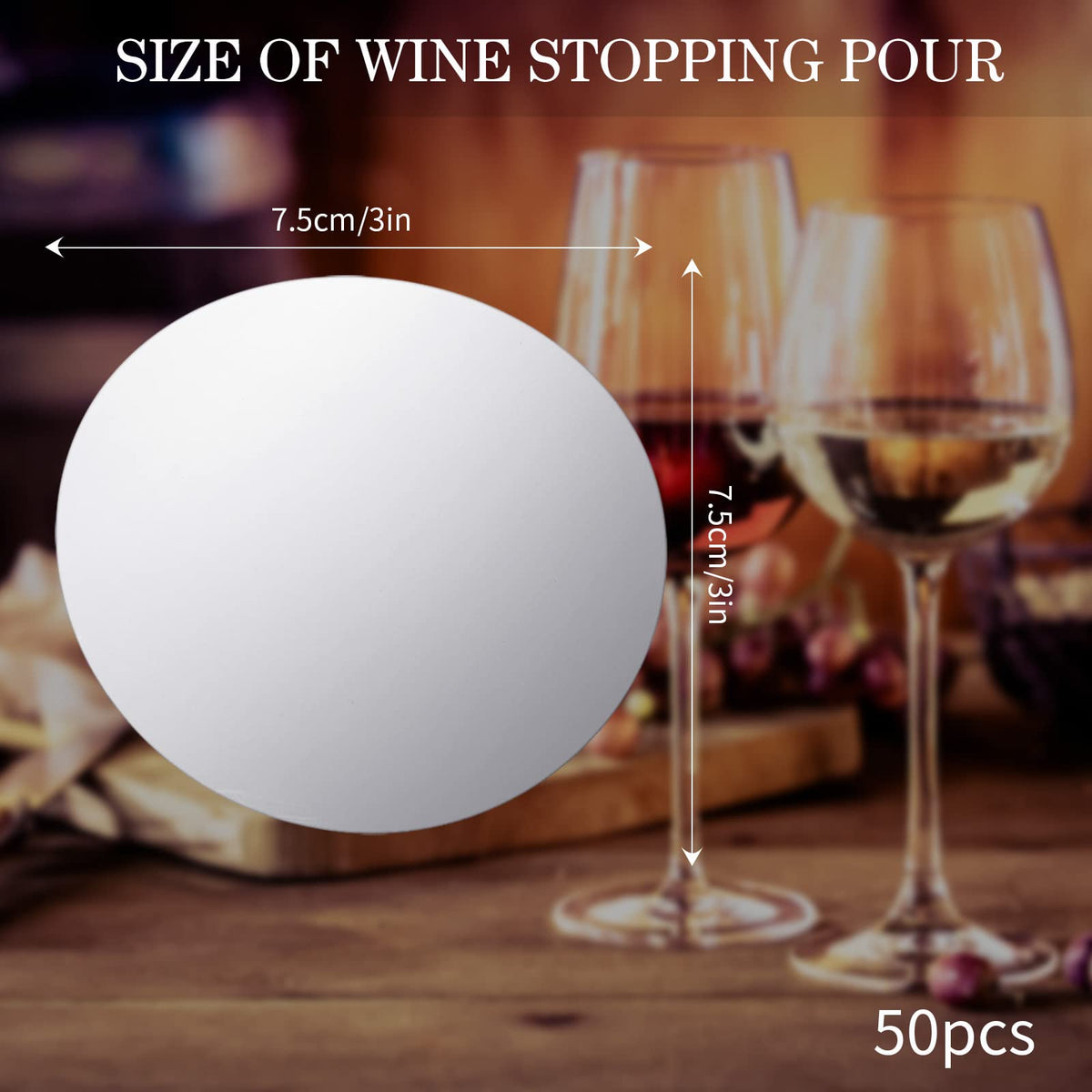 Skyley aluminum foil wine pourer close-up showing 7.5 cm diameter.