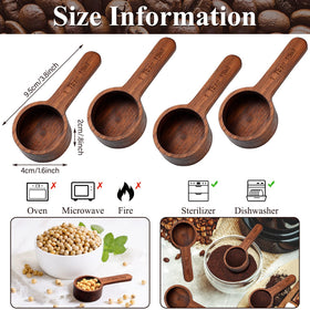 Skyley four-piece wooden scoop set fits jars and canisters for easy portioning.