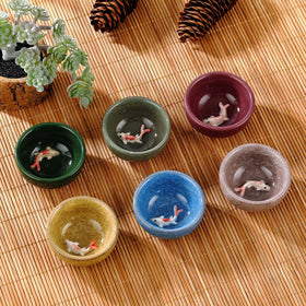 Skyley koi fish pattern cups with multicolor glaze for tea or dipping sauces