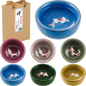 Skyley koi fish pattern tea cups, bottom view, decorative good luck design
