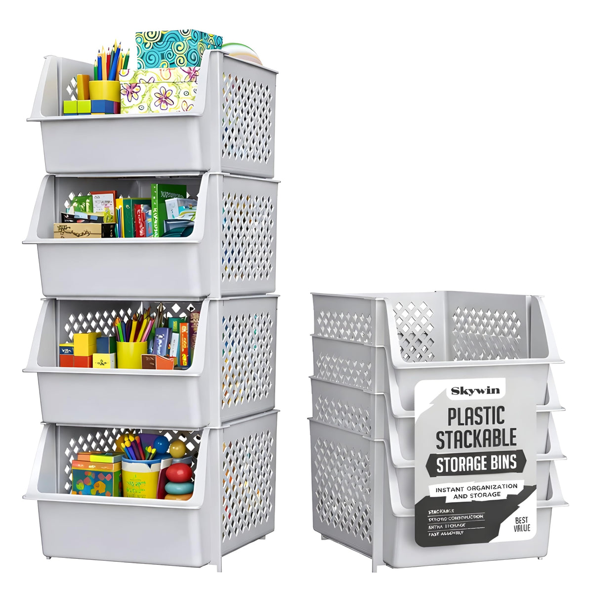 Skywin TidyFriend open-front bin 4-pack for quick pantry access
