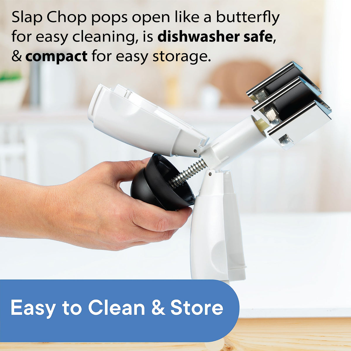 Slap Chop stainless steel blades deliver durable, even chopping results