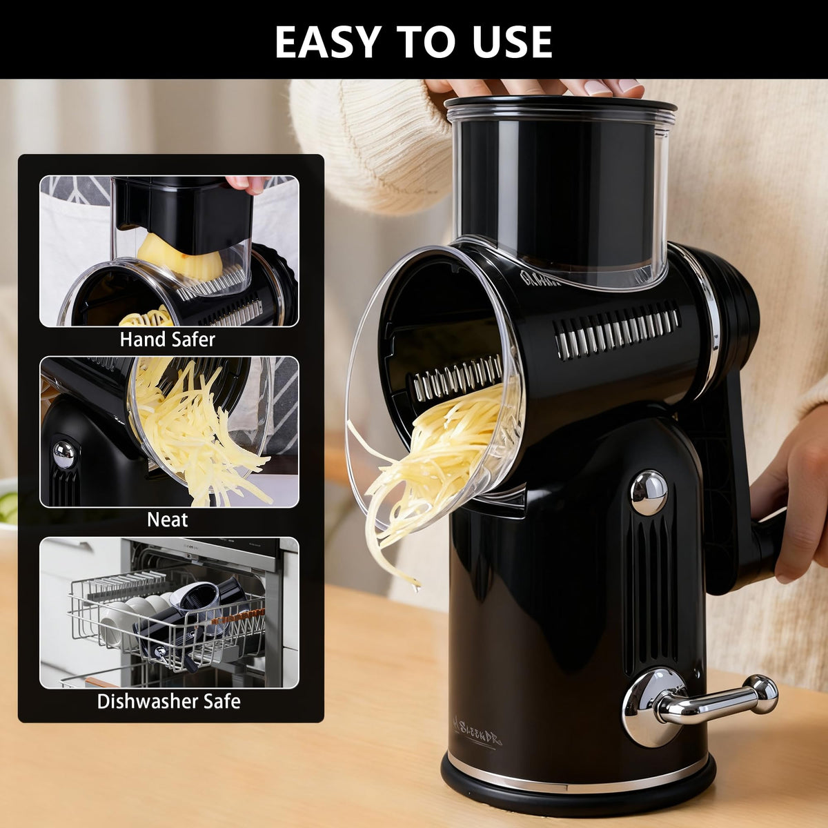 SLEEKDR built-in food pusher guiding food into the chamber