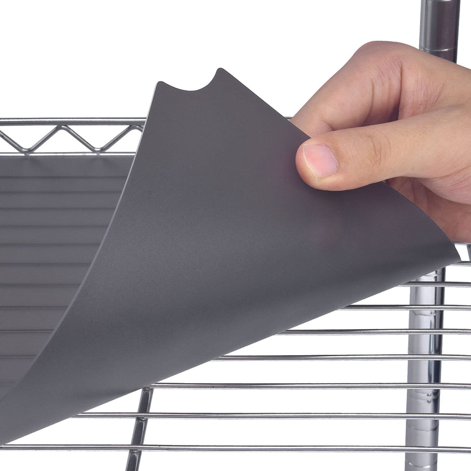 Slendor wire shelf liner 18x48 in gray provides a flat surface for stable items.