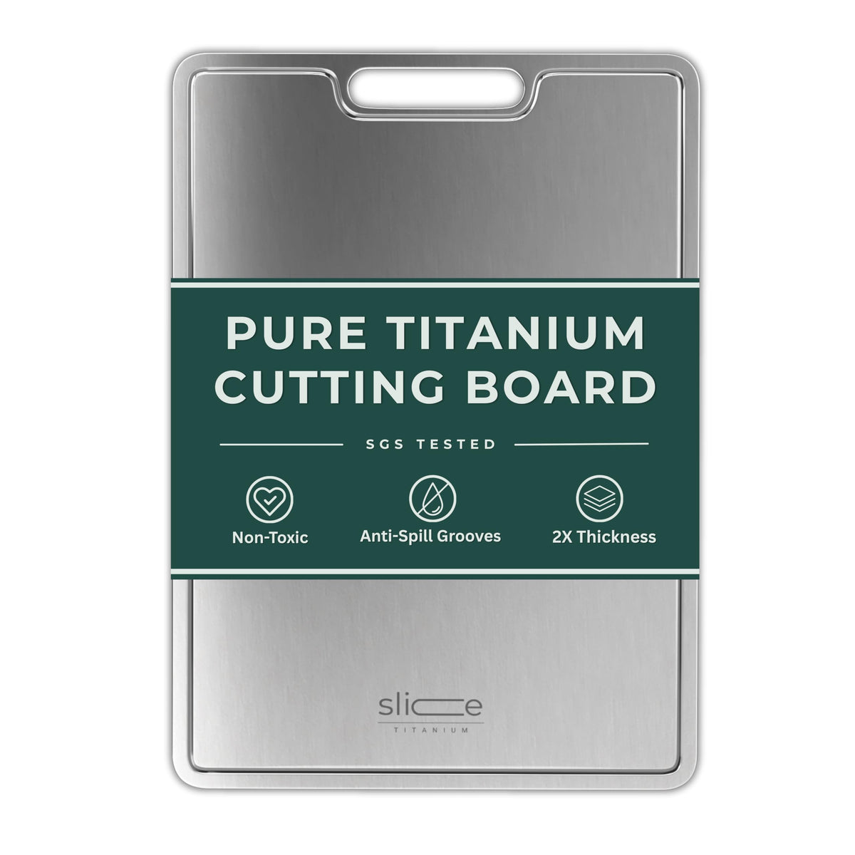 Slice Kitchenware titanium cutting board front view showcases a sturdy, rust-resistant surface.