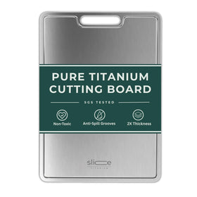Slice Kitchenware titanium cutting board front view showcases a sturdy, rust-resistant surface.
