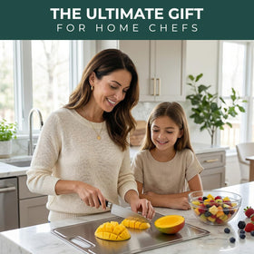 Slice Kitchenware titanium cutting board texture closeup reveals non-porous, smooth surface.
