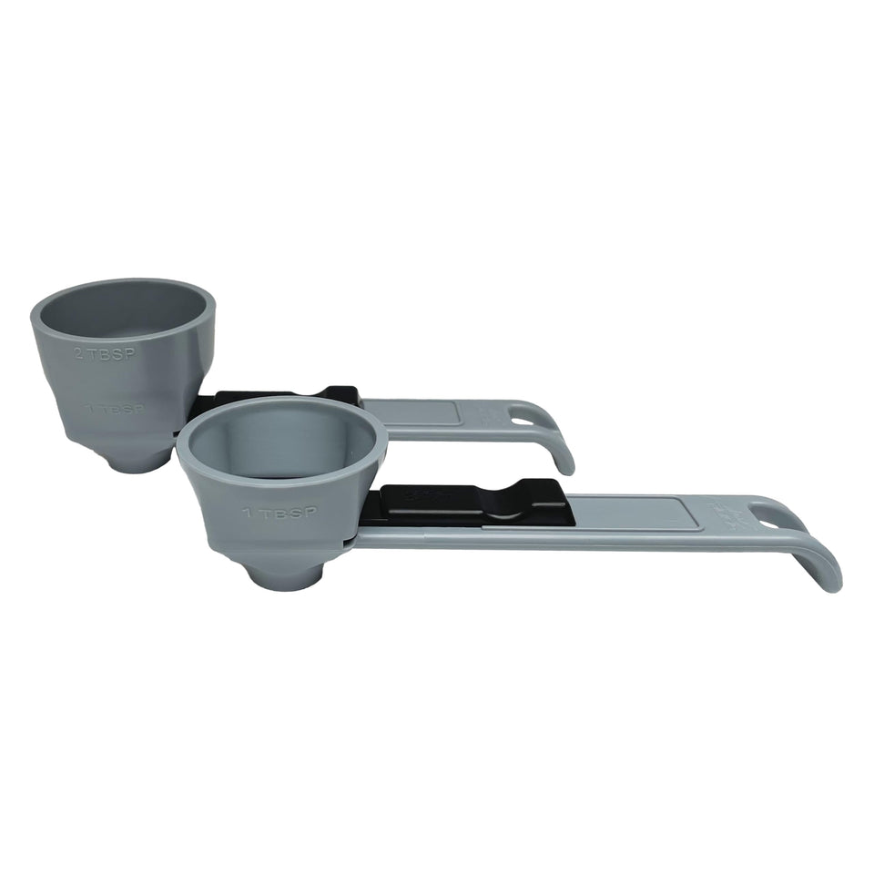 Slide Scoop measuring scoop and funnel for precise, spill-free pouring.