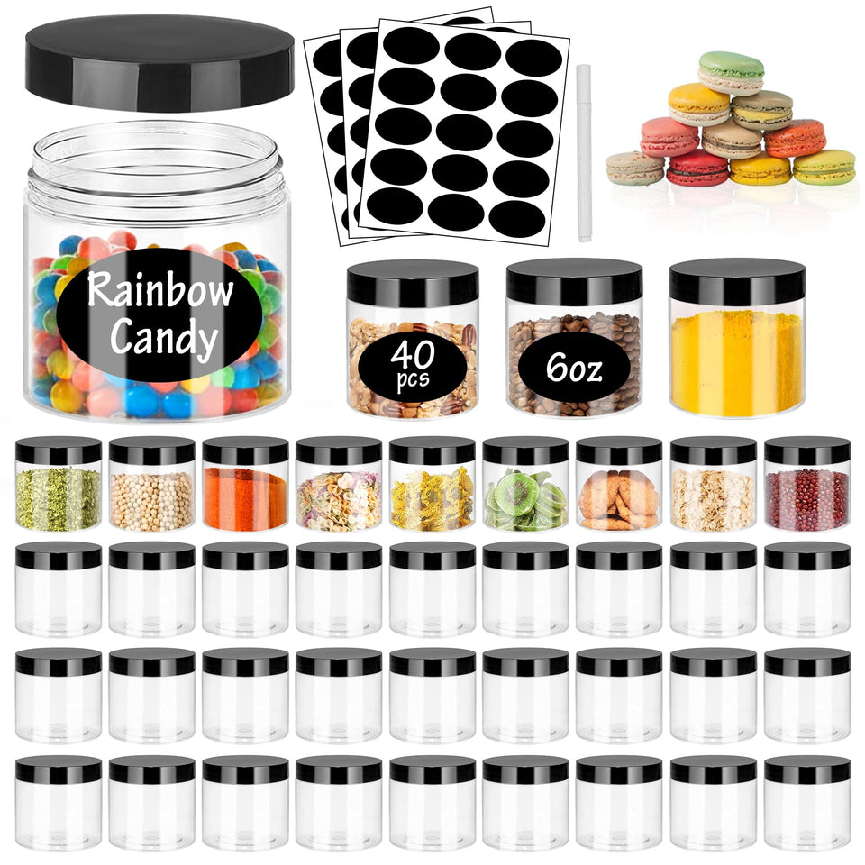 SLifeJars 6oz clear jar with black lid front view showing sturdy, reusable storage.